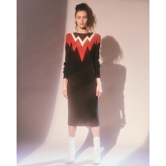 Vintage 80s Retro Angora Long Sleeve Midi Knit Sweater Dress Medium - Picture 8 of 10